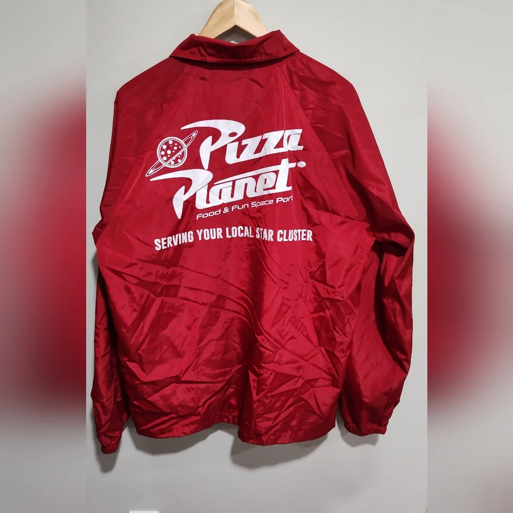 DISNEY PIXAR Pizza Planet Men's XL Jacket, Snap Front, Red, TOY STORY